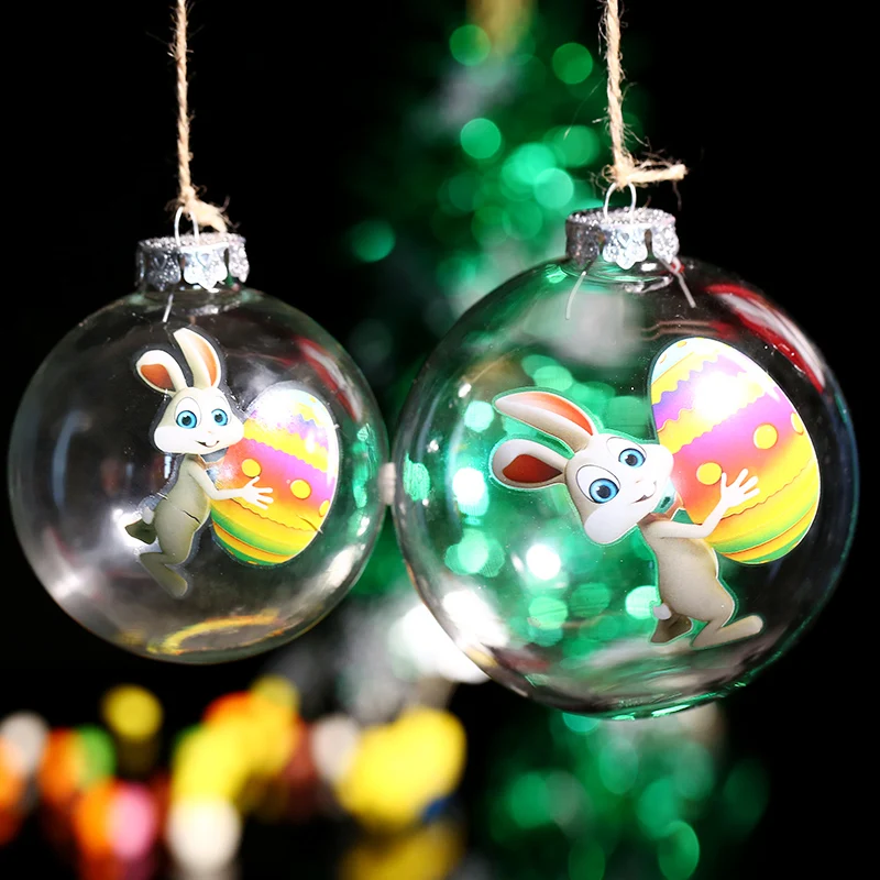 

Freeship Handmade Transparent Glass Ball / White Rabbit with Egg Gift / Christmas Ornament Supplier Tree Decoration Clear Glass