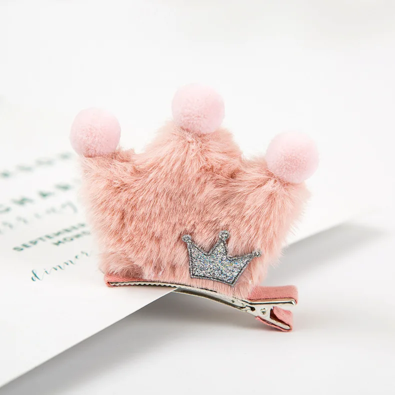 Бутик 10 шт модные милые меховые заколки-короны Твердые Pom Tiaras блестящие заколки для волос в виде звездочек аксессуары для волос принцессы головные уборы