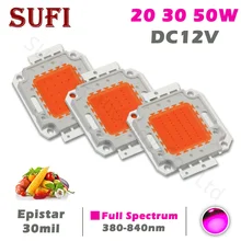 Puce de croissance dc LED, 20W, 30W, 50 W, spectre complet, 380-840nm, 20 30 50 W, perles lumineuses pour culture intérieure de plantes, légumes et fruits