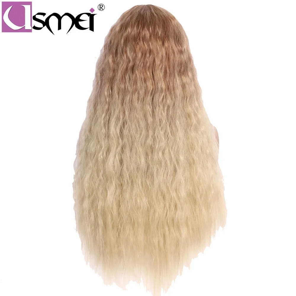 USMEI, длинный парик, натуральная волна, для женщин, афро-американский синтетический блонд, парик с челкой, жаростойкий, 30 дюймов, косплей, Омбре, волосы