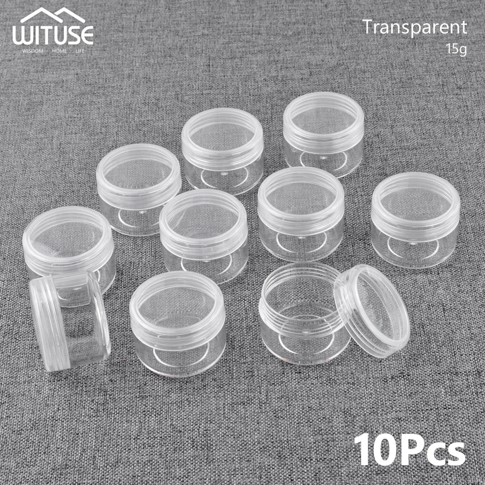 15g Transparent 10 шт. 10 мл 20 мл косметические баночки для крема емкость для теней для век бутылки с кремом для лица контейнер для глиттера тени для век пустые горшки для ногтей коробка для хранения - Цвет: 15g Transparent