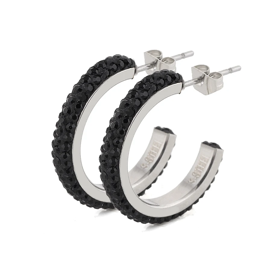 Женские серьги из нержавеющей стали 316L с лунным хрусталем изготовленные черным