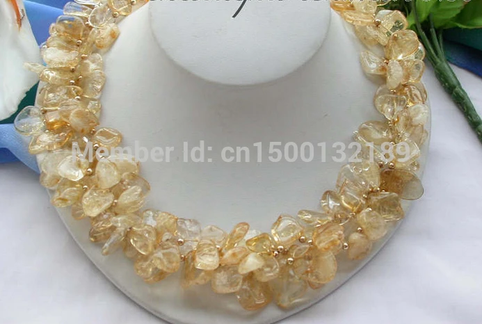J005476 красивая 3 пряди 2" барокко массивная природа желтый кристалл ожерелье