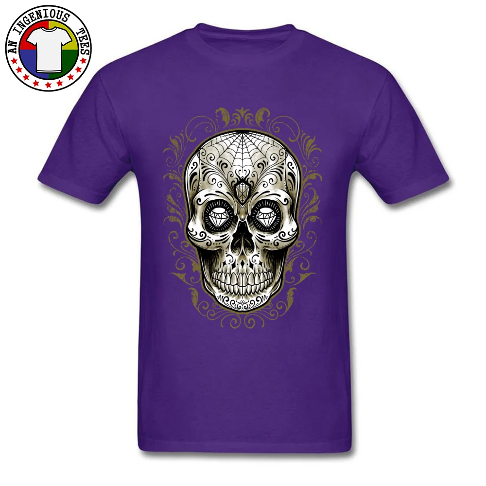 Sugar Skull Hot Sale Short Sleeve Summer T-Shirt 100% Cotton Round Neck Man Tops Shirt Cool Tops Shirts Summer Sugar Skull purple