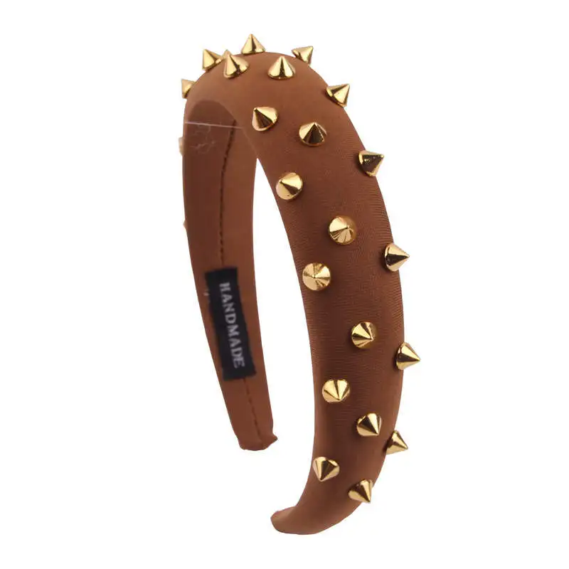 Brown Модные заклепки губка оголовье для женщин Ретро Hairband женские головные уборы для девушек Богемные аксессуары толстые волосы обруч тюрбан XL041 - Цвет: Brown