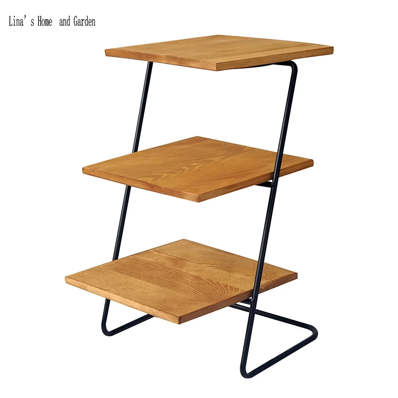 antique brown wood metal 3 tier small display shelf (5)