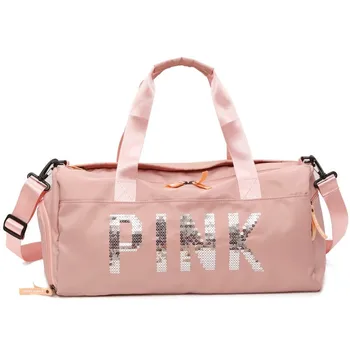 

Short Distance Travel Bag Nylon Pink Women Girls Shoulder Bag Large Capacity Luggage Sports Training Package Separation Gym Bag