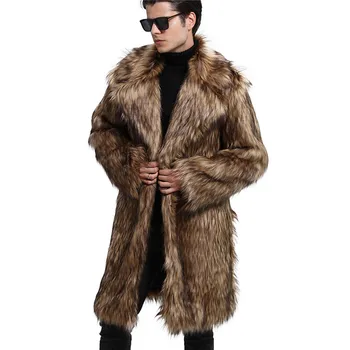

Lanshifei Mens Plus Thickening Long Faux Fur Coat Warm Thick Fake Fur Coat Jacket Faux Fur Parka Male Fashion Gentleman Fur Coat