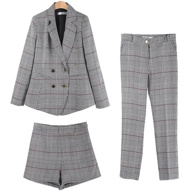 New Female High quality business attire Blazers Suit Plaid Women Pants Suits 2 Two Piece Sets Long Slim Jacket & Pants New Female High quality business attire Blazers Suit Plaid Women Pants Suits 2 Two Piece Sets Long Slim Jacket & Pants