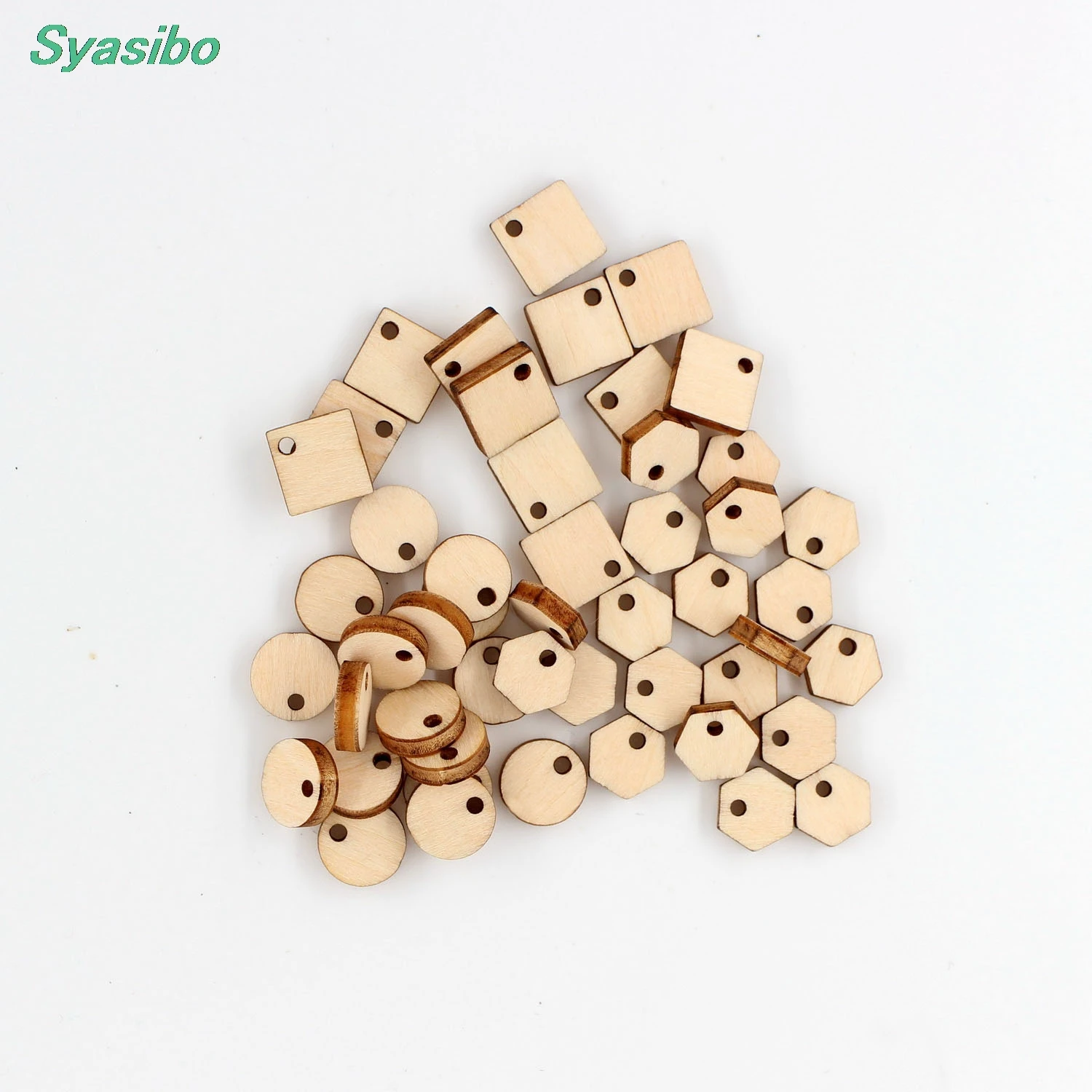 

(40pcs/lot)10mm Blank Wood Rectangle Circle Hexagon Tags One Hole Accessories Unfinished Rustic Disc 0.4"-CT1520