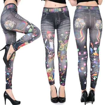 

Leggings Womens Blue Floral Super Smooth Denim Skimmer Legging 2017 Denim Leggings Jeans Skinny Jeggings Stretchy Slim Leggings