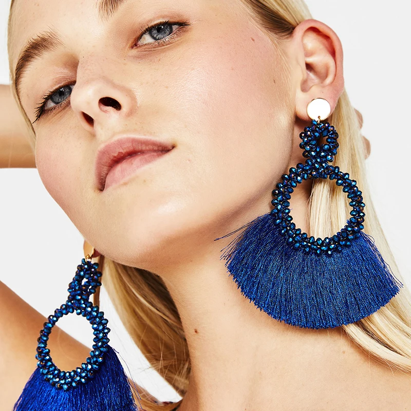 FASHIONSNOOPS серьги с кисточками для женщин хрустальные бусины ручной работы