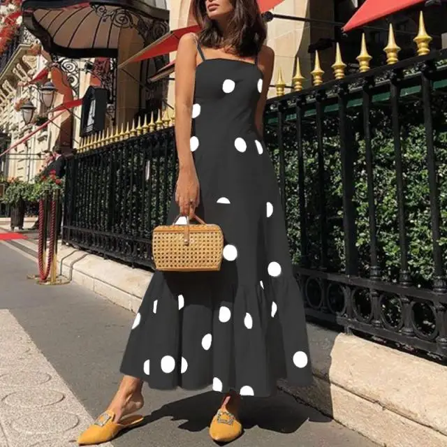 

Summer Dress Polka Dot Elegant Maxi Spaghetti Strap Casual Dresses Woman Party Night Vestidos Verano Plus Size