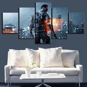 

5 pieces Game Poster Battlefield Pictures Modern Oil Painting for Home Decor