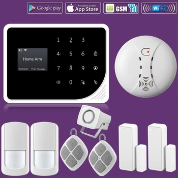 

WIFI GSM Alarm Systems Security Home Smoke Fire Alarm Detector APP Control PIR Motion Sensor DIY KIT For Free Shipping
