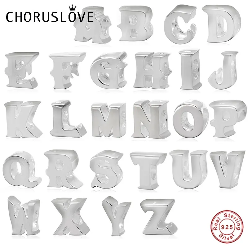 

Choruslove Letter A-Z Beads Authentic 925 Sterling Silver Alphabet Charms fit Pandora Women Charm Bracelet DIY Jewelry SS0485