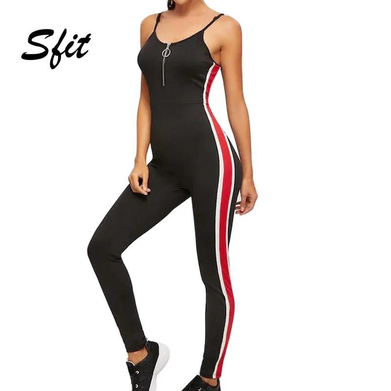 Sfit летний женский комбинезон свободного кроя в полоску с молнией спереди и