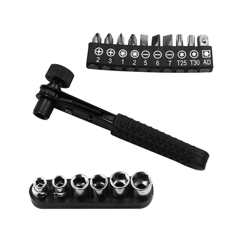 

WINOMO 17PCS/Set 1/4 Mini Fast Ratchet Wrench Simple Socket Wrench Screwdriver Rod Durable Home Hand Tools Set