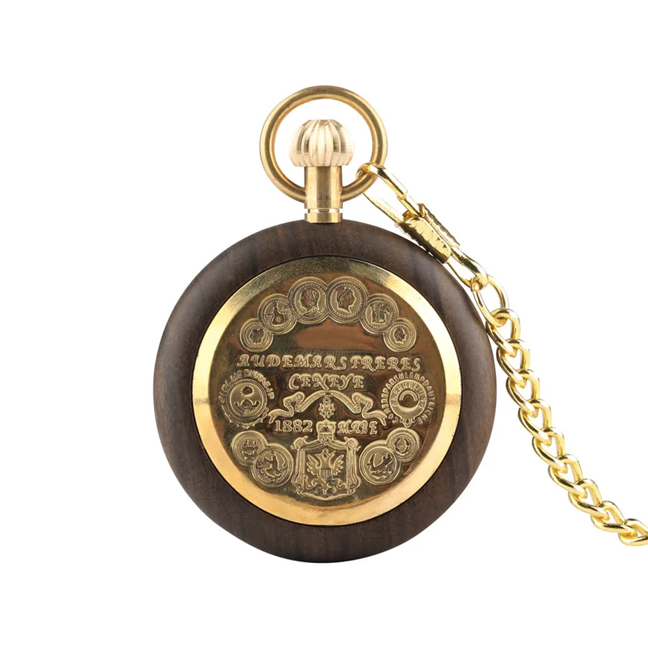 Классические римские цифры дисплей деревянные часы для мужчин и женщин кварцевый кармашек для часов Часы с открытым лицом Золотой