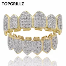 TOPGRILLZ хип-хоп GRILLZ Iced Out AAA циркон Клык Рот зубы Grillz шапки Топ и низ гриль набор для мужчин и женщин вампир грили