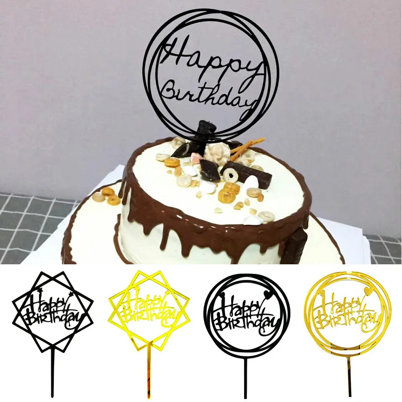 

Acrylic Happy Birthday Cake Topper for Birthday Cupcake Gold Silver Letter Flag Baby Shower Cake Decoration Party supplies