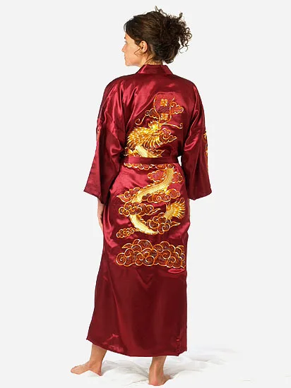 Черный китайский Мужской Атласный шелковый халат с вышивкой кимоно банное платье Дракон Размер S M L XL XXL XXXL S0011 - Цвет: burgundy