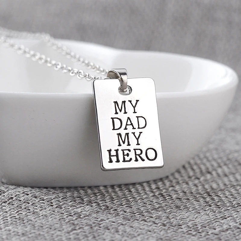 

New Arrival Father's Day Gift My Dad My Hero Rectangle Pendant Necklace For Men Alloy Jewelry Wholesale Father Gifts