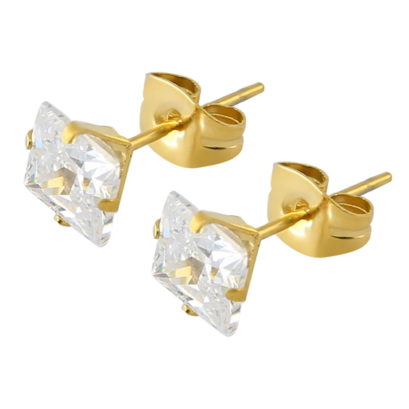 

1 Pair New Arrival Stainless Steel Ear Studs Gold Color Stud Ear Pin Charming Cubic Zircon Ears Stud Pin Surgical Steel Jewelry