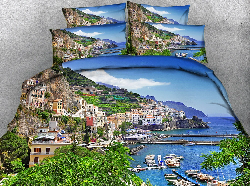 

3D effect photo Coast Town Nature Landscape Waterfall Water Sheet Quilt Can Custom Photo Pattern