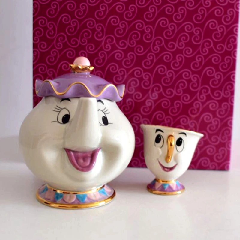 Милый комплект кофейного чая с рисунком красавицы и чудовища, кружка Mrs Potts Chip, чайная чашка, один набор [1 горшок+ 2 чашки] для подарка другу