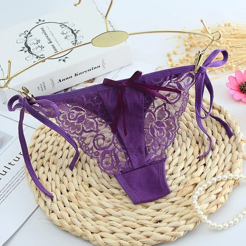 Bowknot Lifter Bragas Lace Underwear Women's Bandage Transparent Thongs and G String Flower Pattern Sexy Intimates  (3)