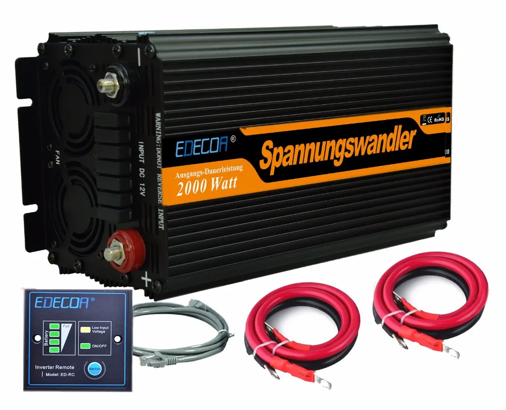 

EDECOA frequency inverter for motor 2000watts DC 24V to AC 220V 230V modified sine wave off grid with remote controller