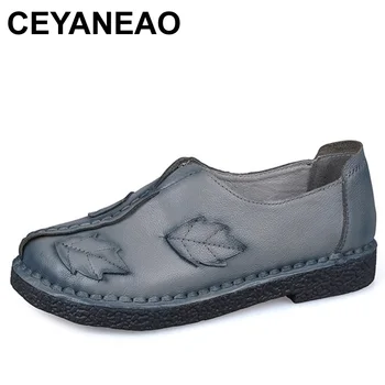 

CEYANEAO Ethnic Style New Fashion Genuine Leather Handmade Women's Shoes Comfortable Casual Flat Shoes Woman Loafers Women Flats