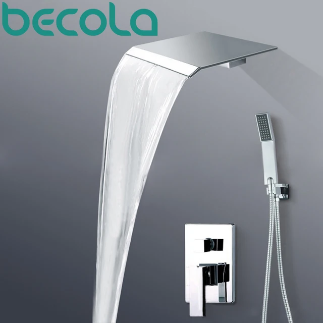 Becola Polished Chrome Luxury Wall Mounted Rain Waterfall Shower Becola Polished Chrome Luxury Wall Mounted Rain Waterfall Shower Faucet Set With Hand Single