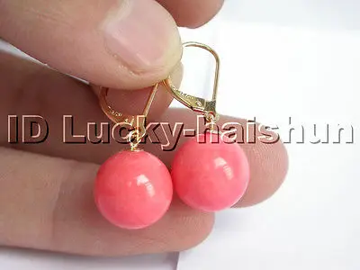 

Free Shipping >> 100% natural 12mm round pink coral Earring Dangle