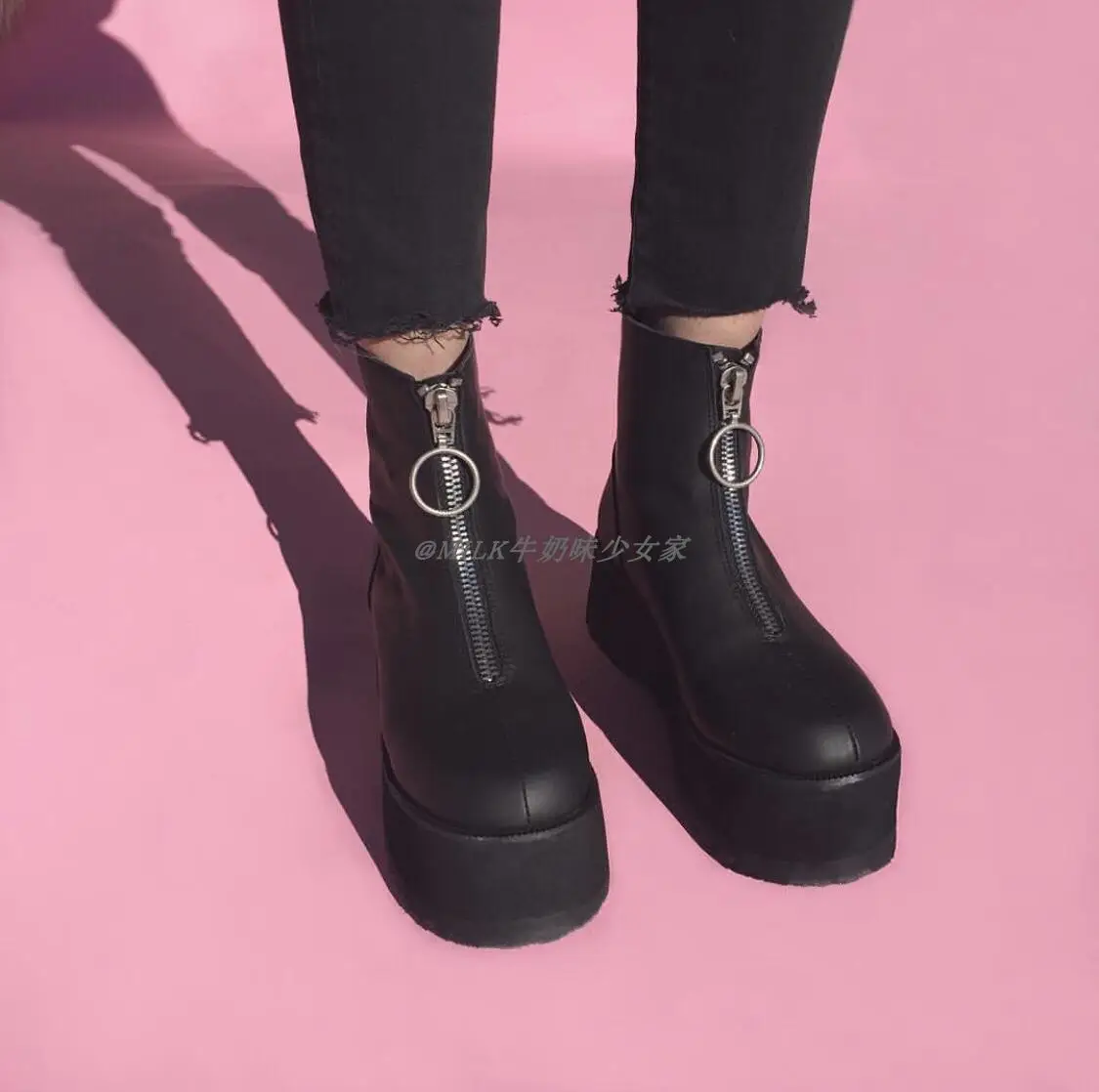 

Gothic Womens Girls Super High Heel Platform Punk Ankle Boots Retro Creeper New Metal Ring S10