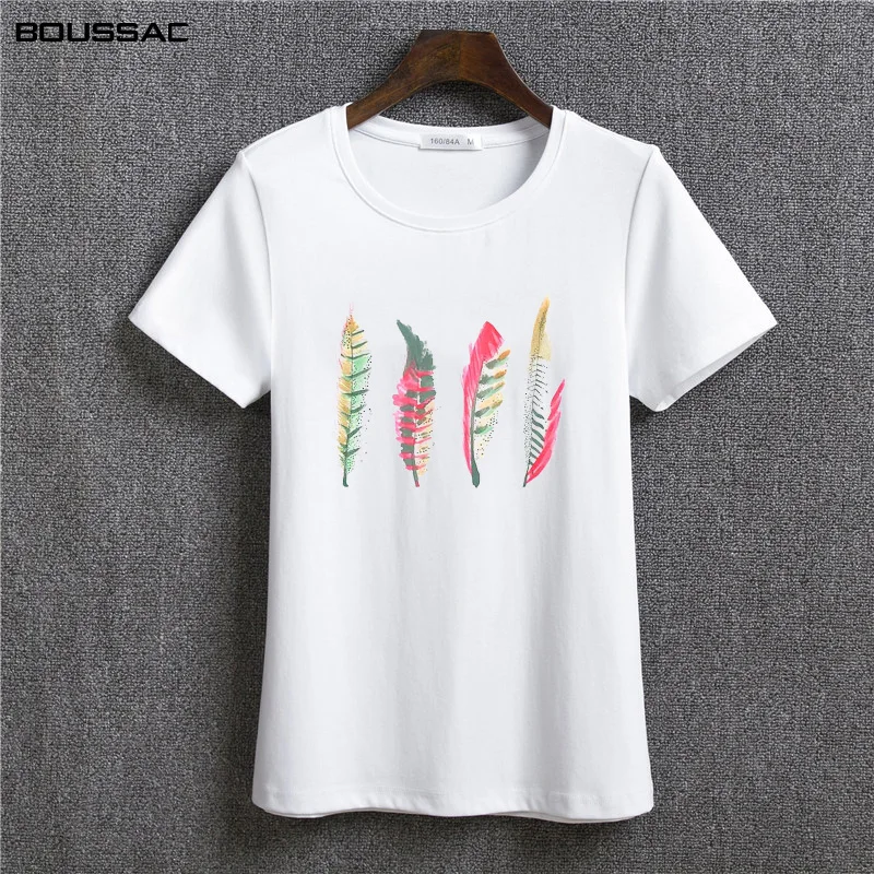 

2019 Casual Tshirt Feather Cotton O Neck T Shirt Plus Size Short Sleeve Female T-Shirt Femme Harajuku Shirt Oversized t Shirt