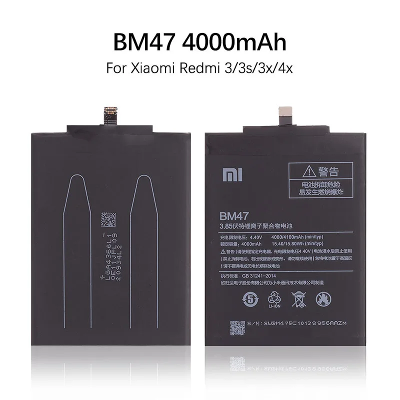 BM47 4000mAh для XIAOMI Redmi 4X Аккумулятор Xiaomi Redmi 3 Аккумулятор Redmi 3S 3 Pro 3X BM 47