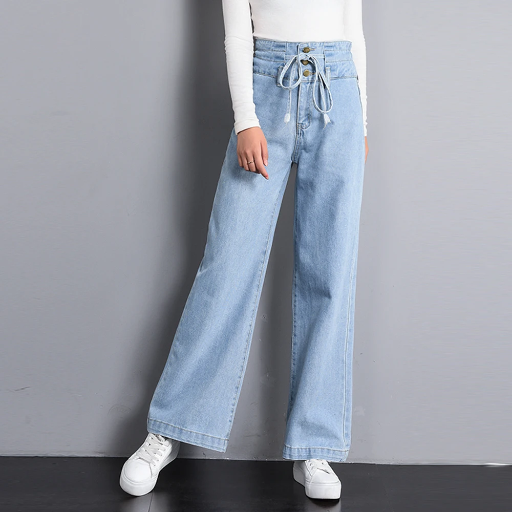 

2019 new brand jeans women high waist wide leg pants loose denim pants casual BF style jeans comfortable long pants trousers