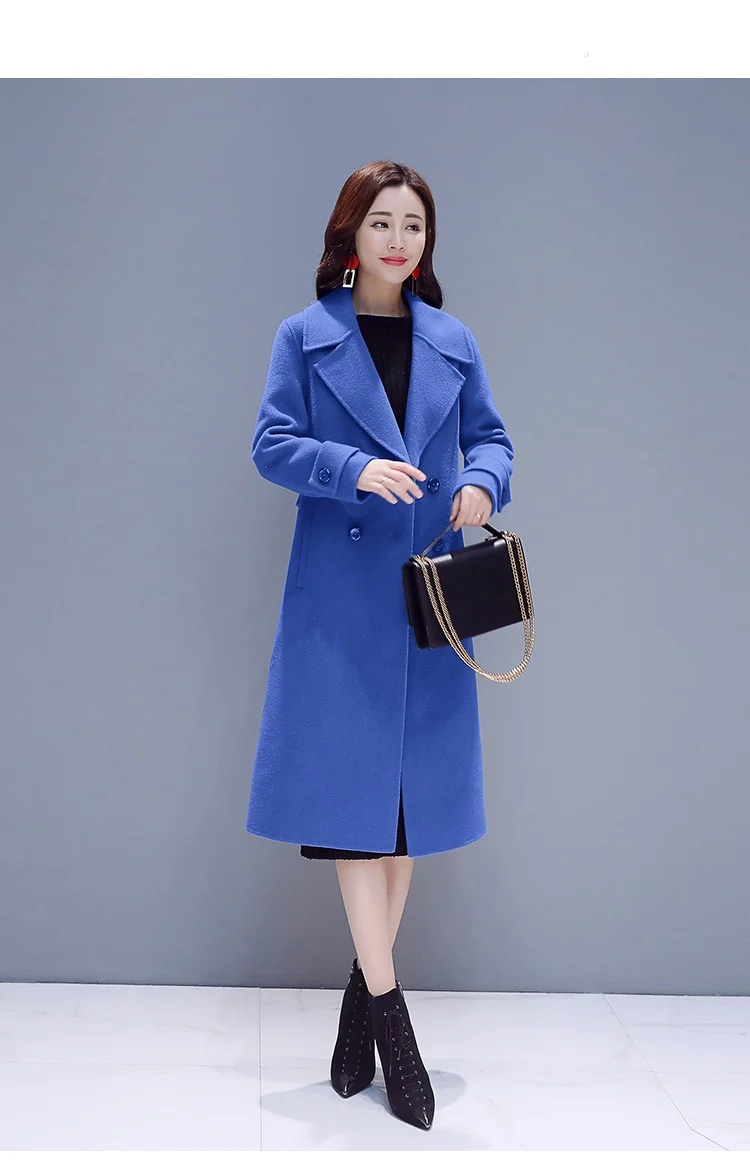 Cachemire black De Longues Nouvelle Mode 752 Automne Manteau Femelle Hiver D'hiver Manteaux Long Veste Femmes Manches Blue Élégantes Laine HUAB5w6q