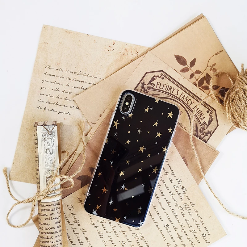 

Luxury Tempered Glass Case For iPhone 7 8 X XR Xs Max Glass 3D Starry Sky Coque Full Clear Cover Case For iPhone 7 8 Plus Black