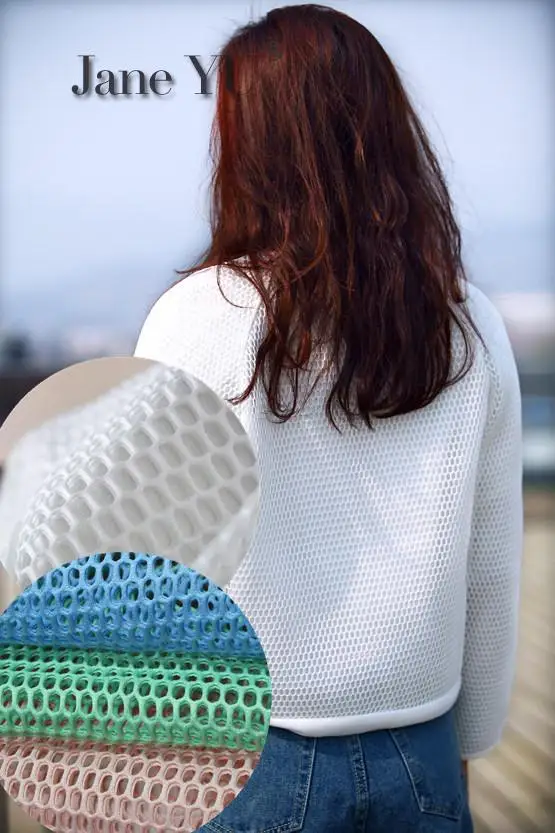 

JaneYU Black and white space cotton mesh fabric double contour hollow type double air layer clothing fashion fabrics