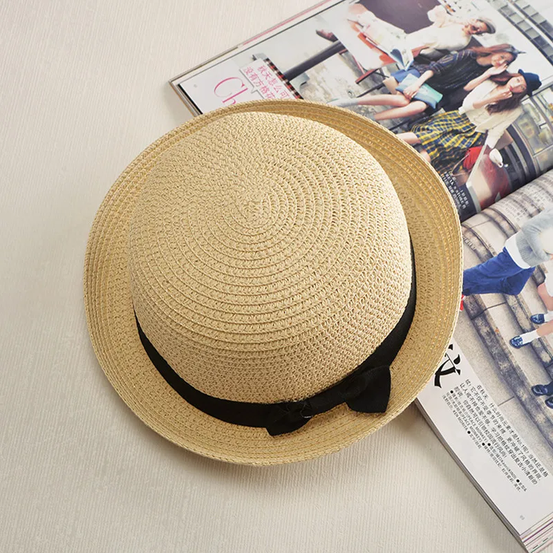 

2019 New Korean Version Dome Bow Straw Hat Women Summer Sun Hats Girl Casual Bowknot Solid Wide-brimmed Fashion Shade Beach Caps