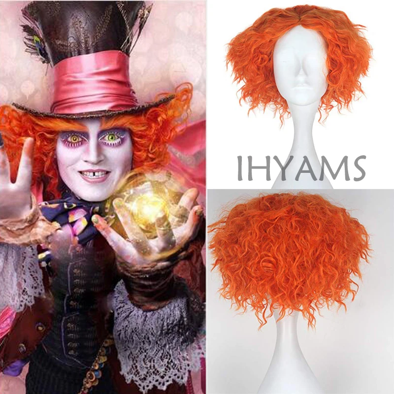 Алиса в стране чудес 2 Mad Hatter Таррант хайтоп оранжевый парик короткий кудрявый Косплей Костюм Парики+ парик шапка