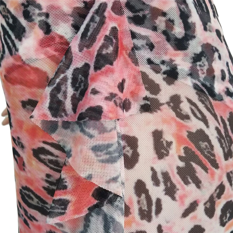 Adogirl, Леопардовый принт, летний сетчатый комплект из двух предметов, бюстгальтер на бретелях, топ с рюшами, широкие штаны с трусиками, сексуальная пляжная одежда, Клубные костюмы
