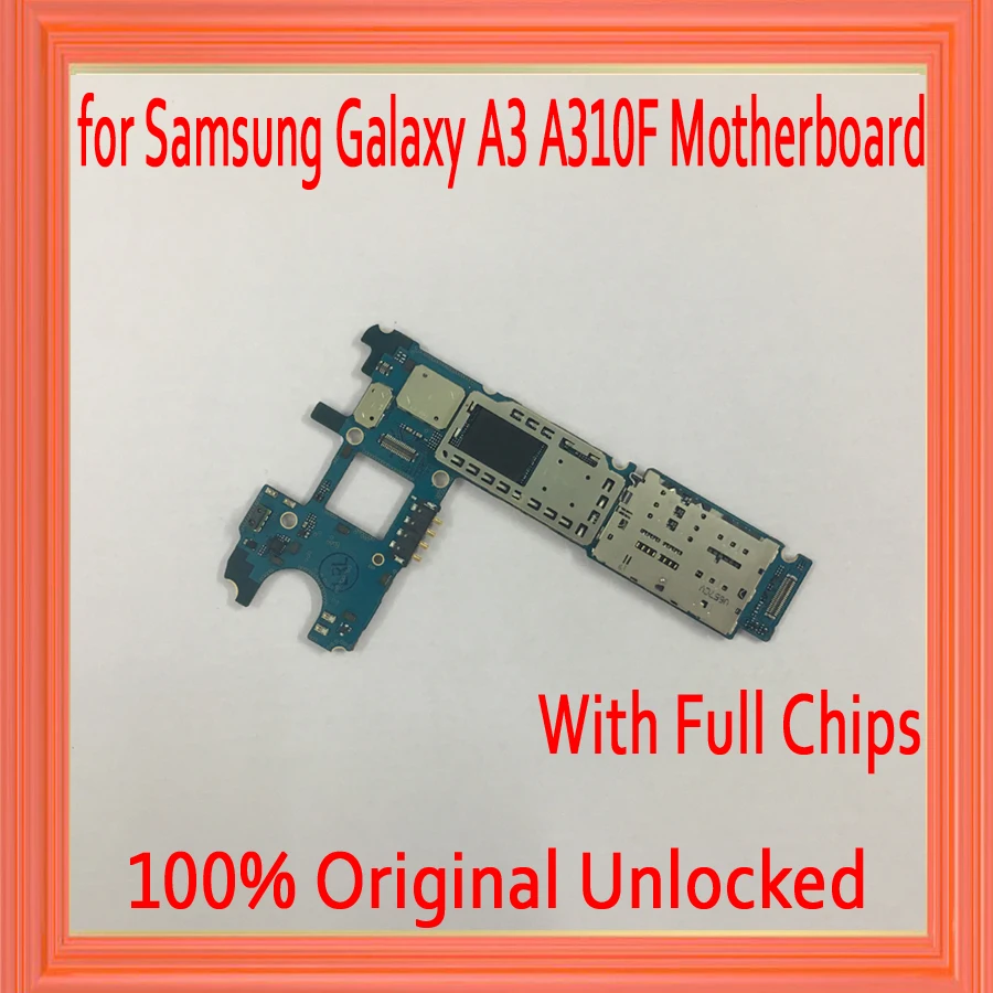 

Original unlocked for Samsung Galaxy A3 A310F Motherboard with Full Chips,for Samsung A3 A310F Logic board,Single/ Dual Sim Card