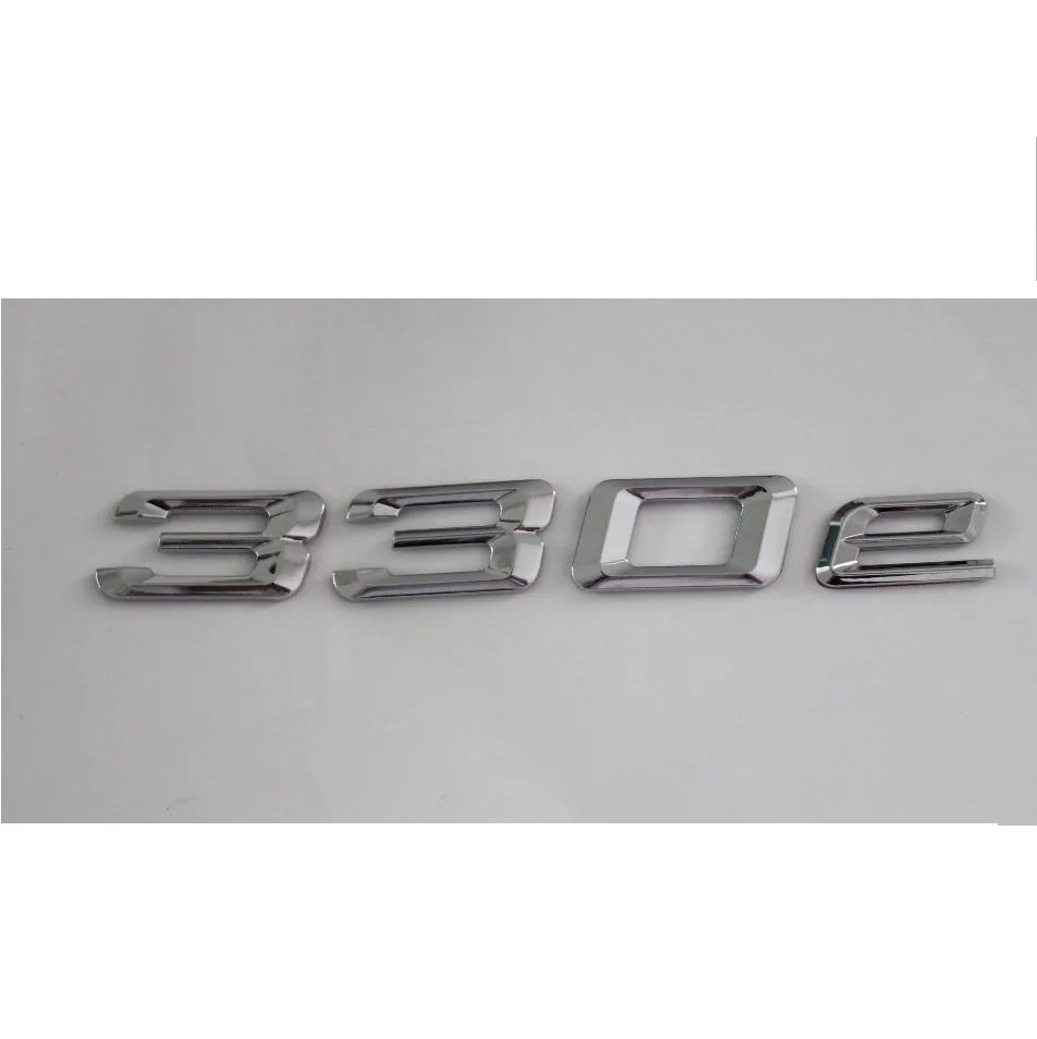 Хром блестящий серебряный ABS количество букв слова багажнике автомобиля эмблемы значка Логотипы марок автомобиля Наклейка Стикеры для BMW 3 серии 330e