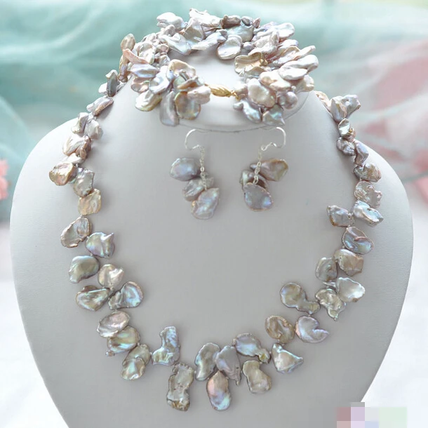

Fast shipping + 12633 lavender lamina KESHI REBORN PEARL NECKLACE BRACELET EARRING SET (A0516)