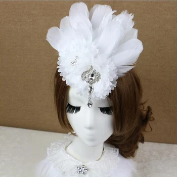 

Bride Wedding Party Headwear Fashion Lady Women Hairband Diamond Fabric with Big Feather