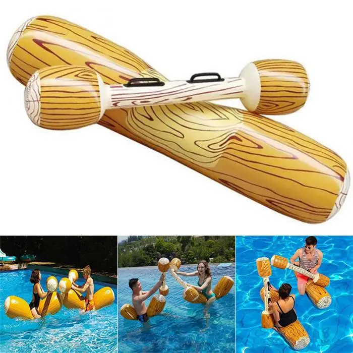 Hot 1 Set Inflatable Swimming Pool Floating Toy Wood Grain Row Seat for Kid Adults DO2